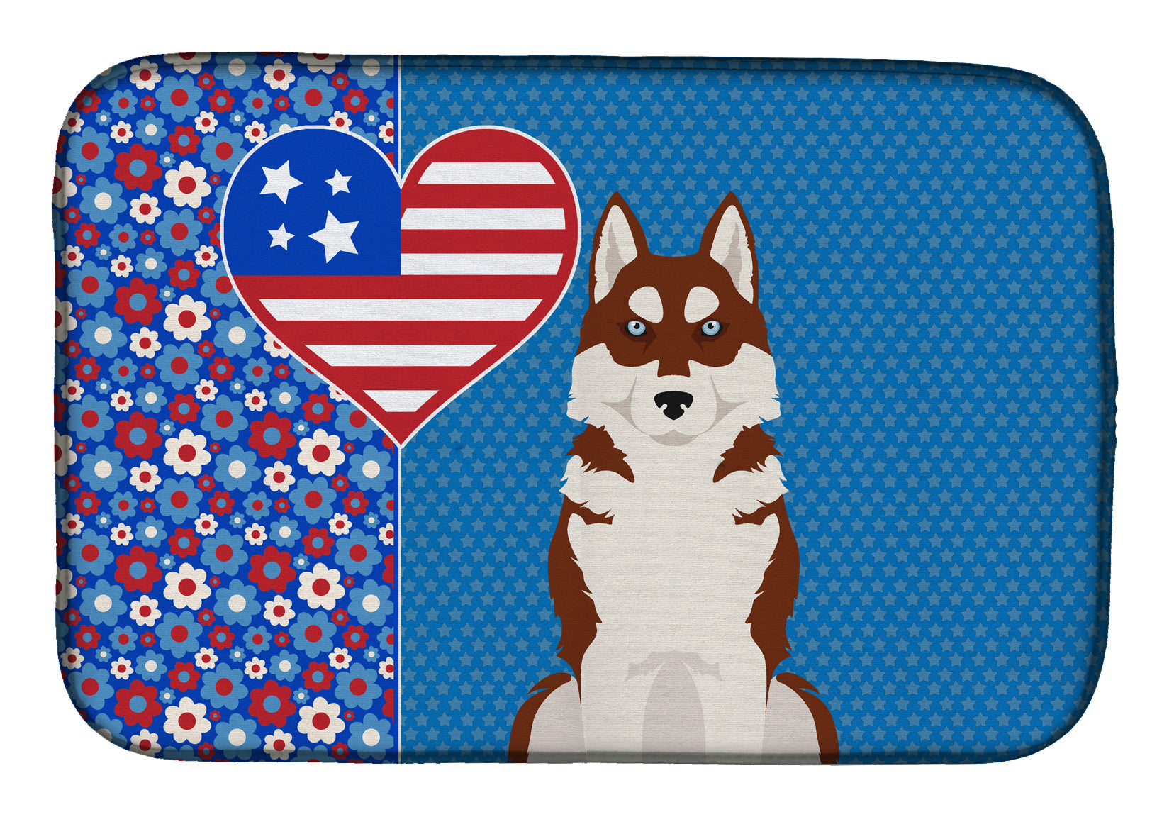 Red Siberian Husky USA American Dish Drying Mat  the-store.com.