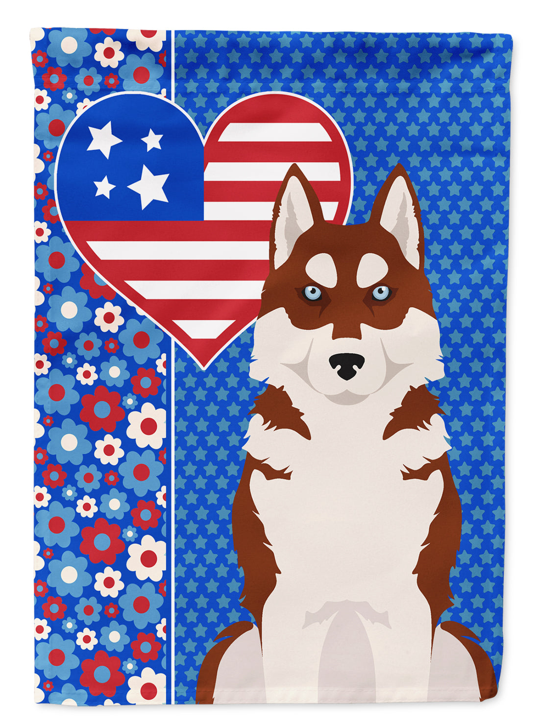 Red Siberian Husky USA American Flag Garden Size  the-store.com.