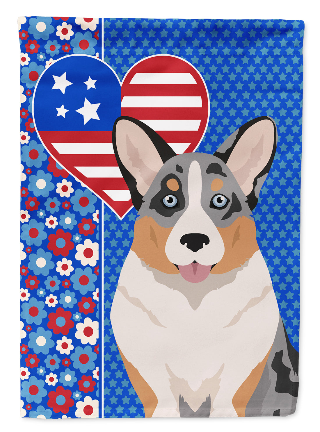 Blue Merle Cardigan Corgi USA American Flag Garden Size  the-store.com.