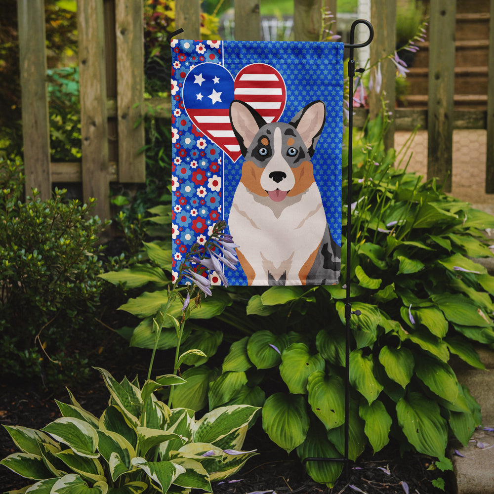 Blue Merle Cardigan Corgi USA American Flag Garden Size  the-store.com.