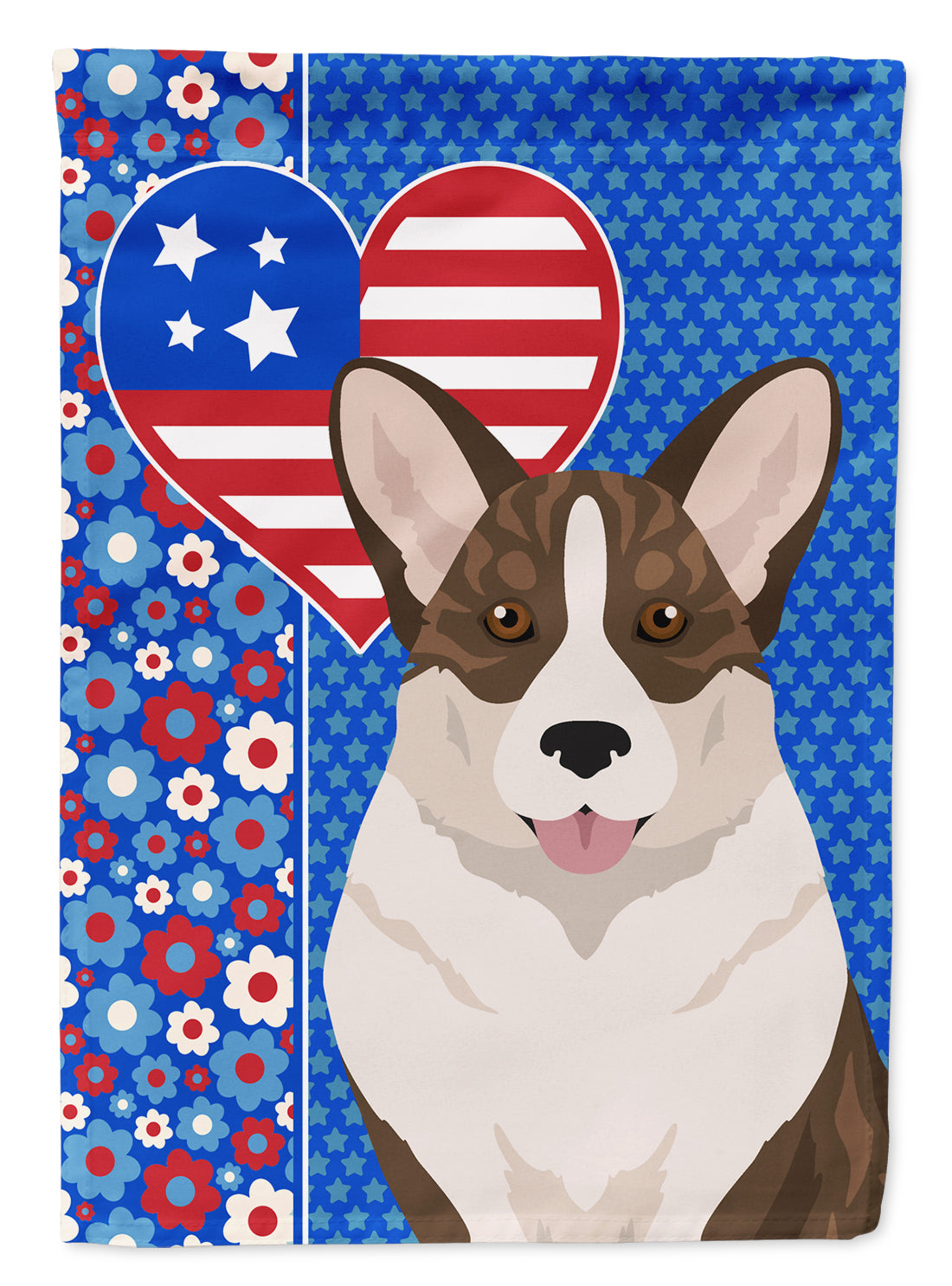 Brindle Cardigan Corgi USA American Flag Garden Size  the-store.com.