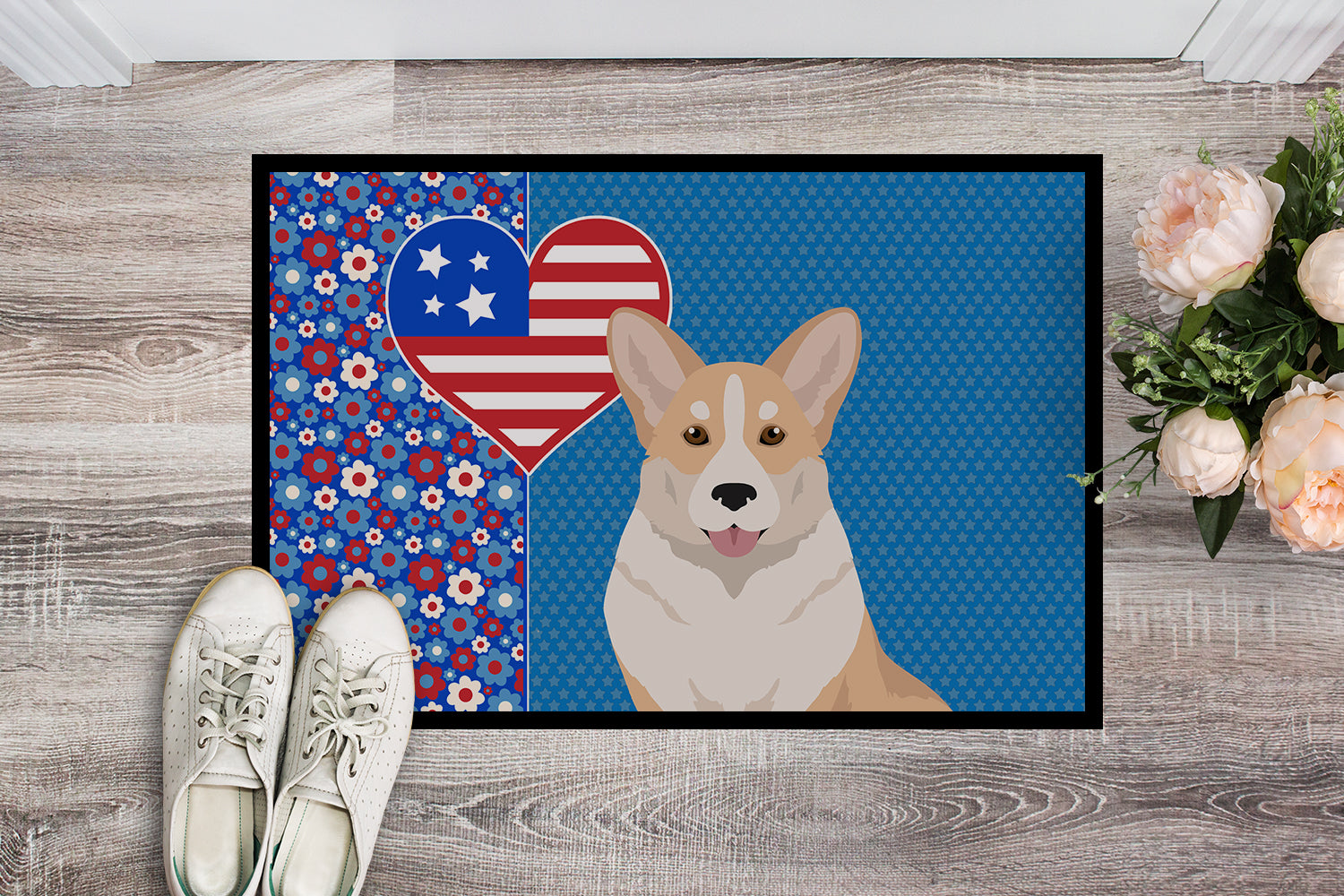 Fawn Cardigan Corgi USA American Indoor or Outdoor Mat 24x36 - the-store.com