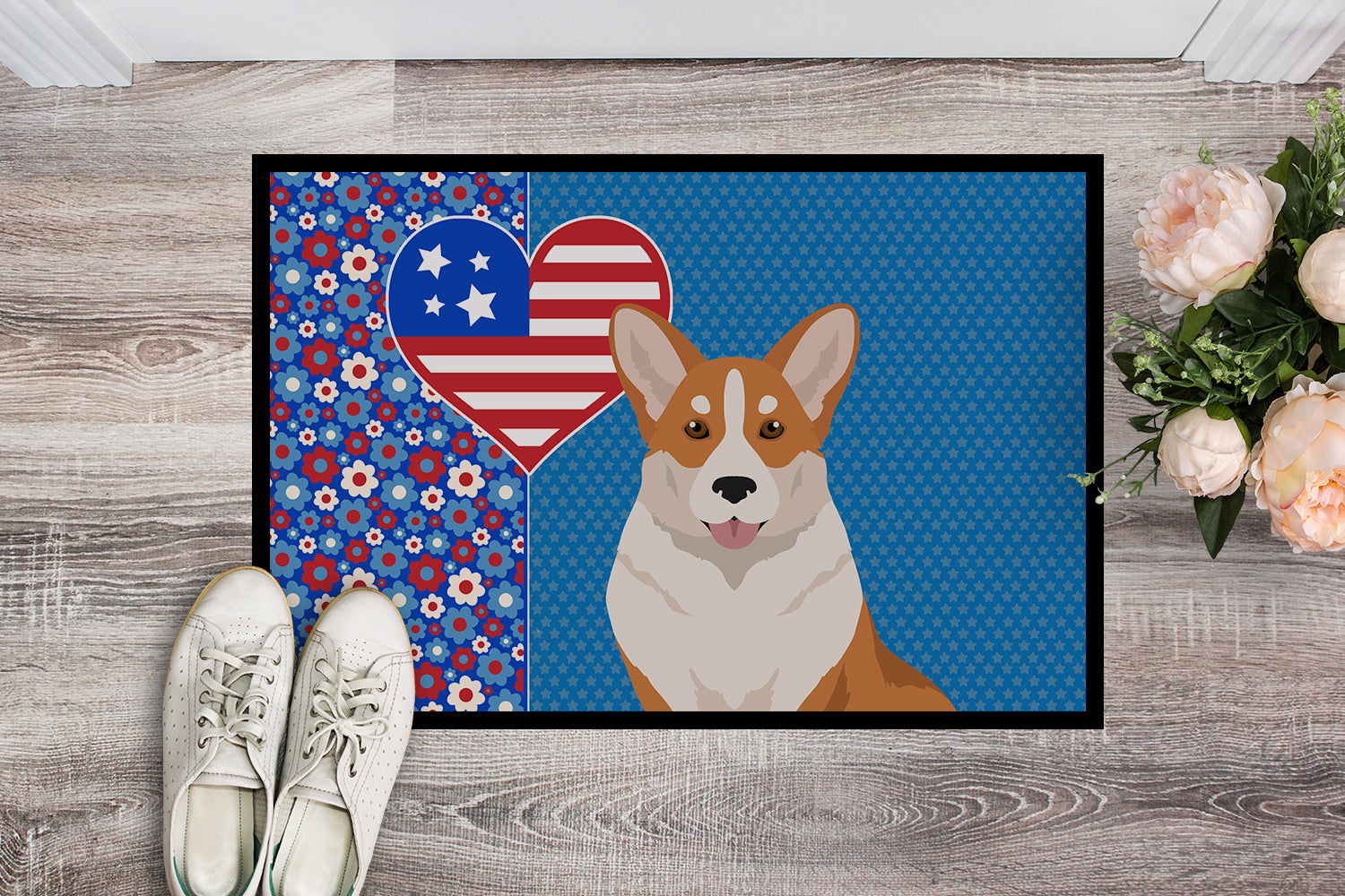 Buy this Red Cardigan Corgi USA American Indoor or Outdoor Mat 24x36