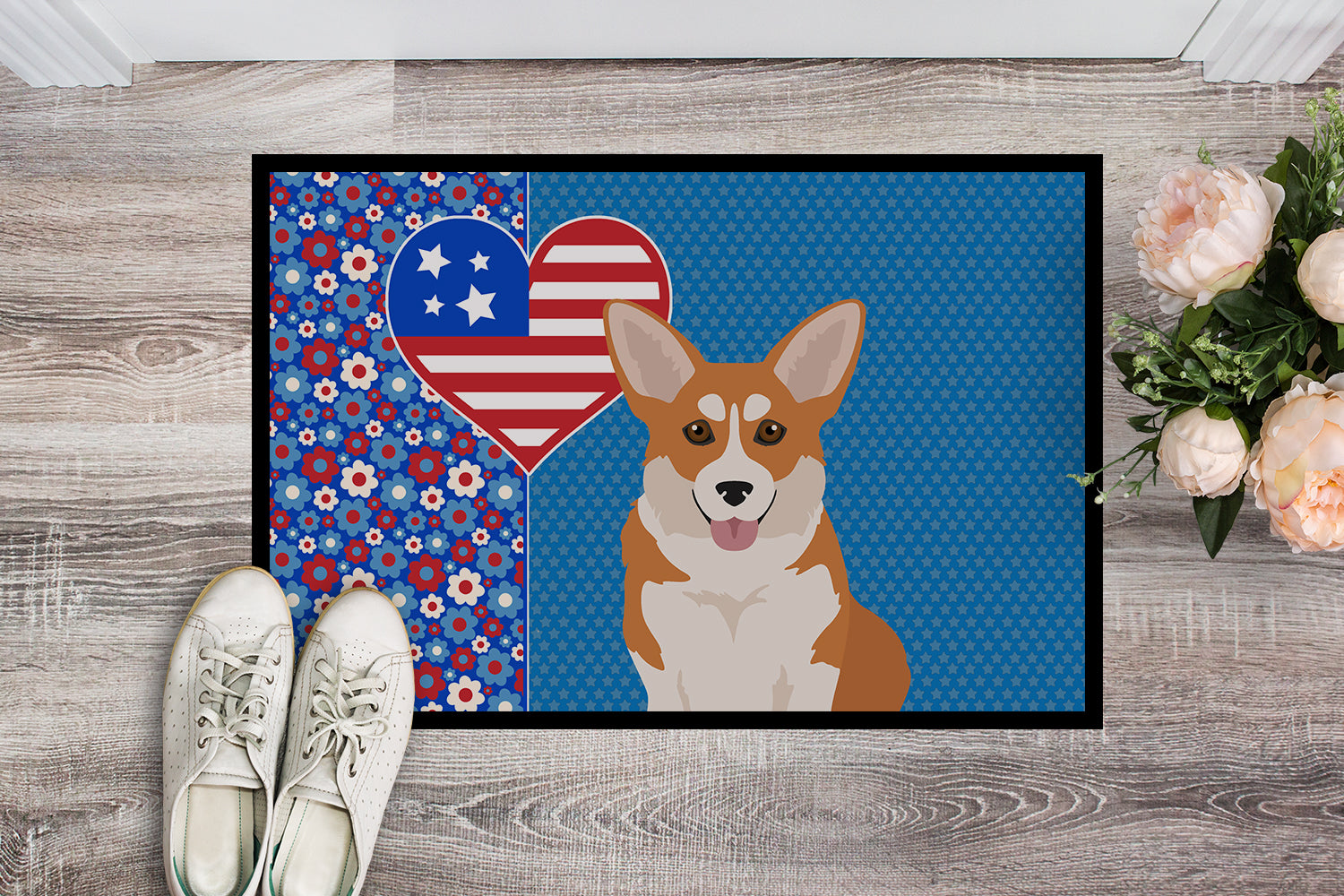 Red Pembroke Corgi USA American Indoor or Outdoor Mat 24x36 - the-store.com