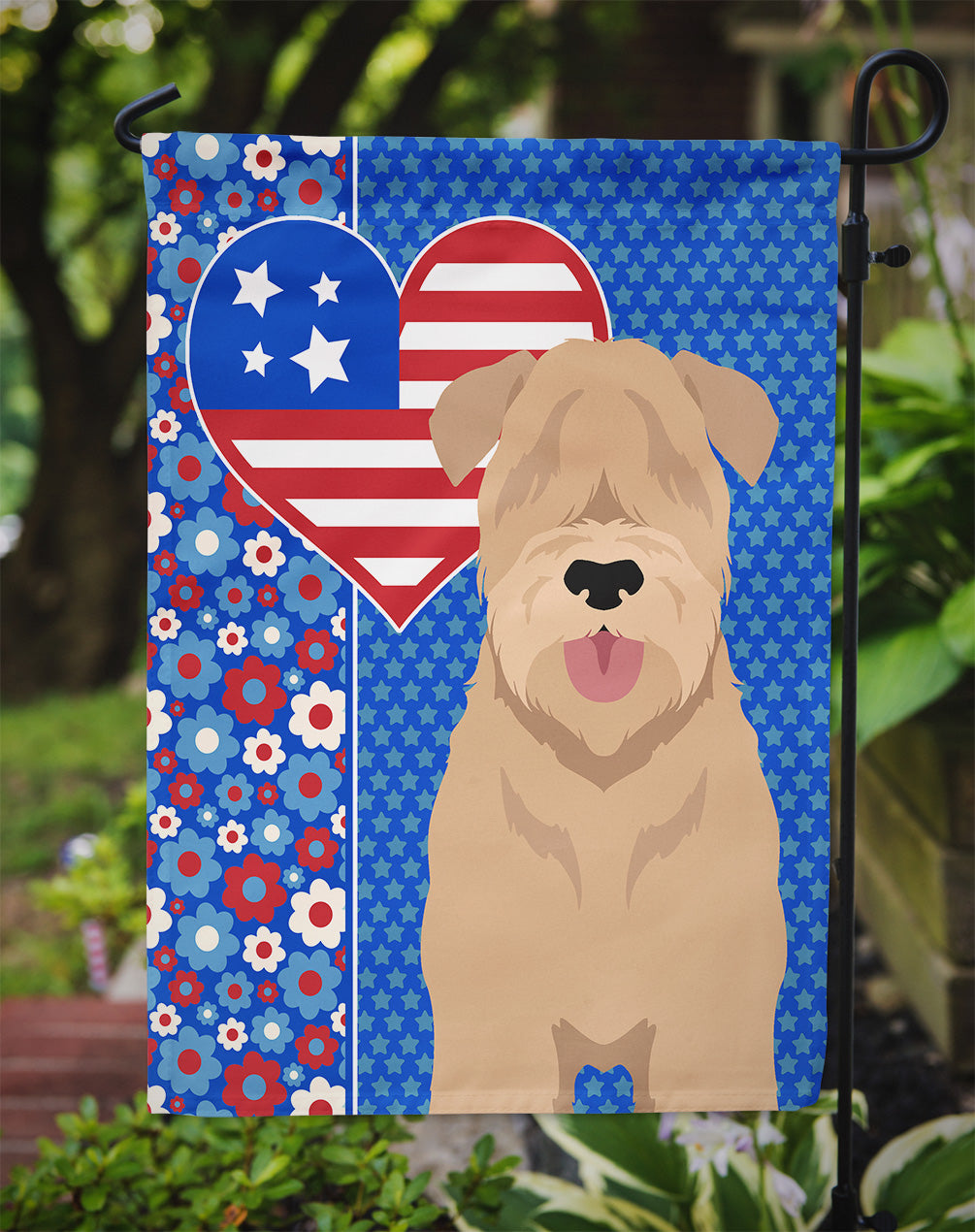 Red Wheaten Terrier USA American Flag Garden Size  the-store.com.