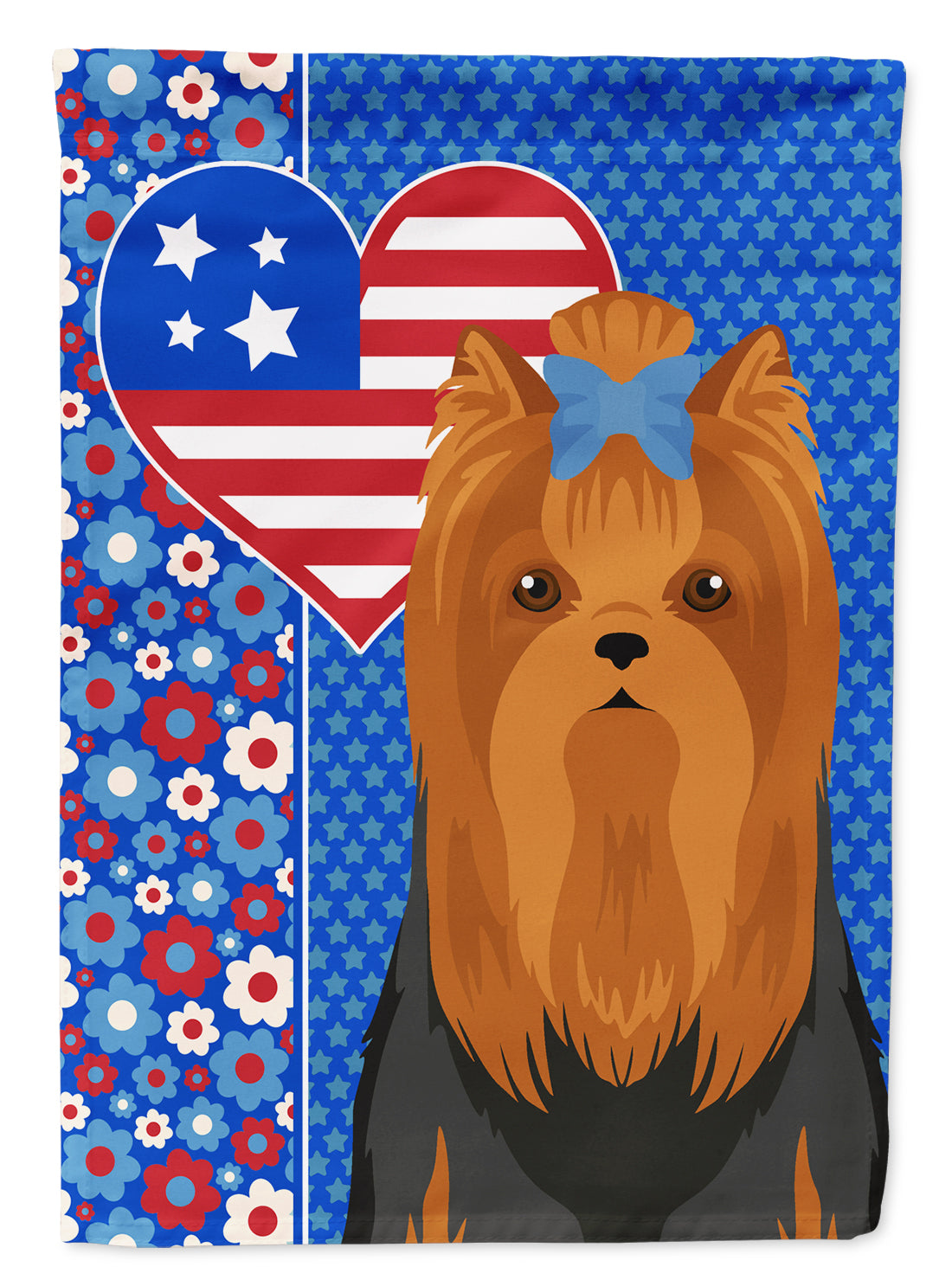 Black and Tan Full Coat Yorkshire Terrier USA American Flag Garden Size  the-store.com.