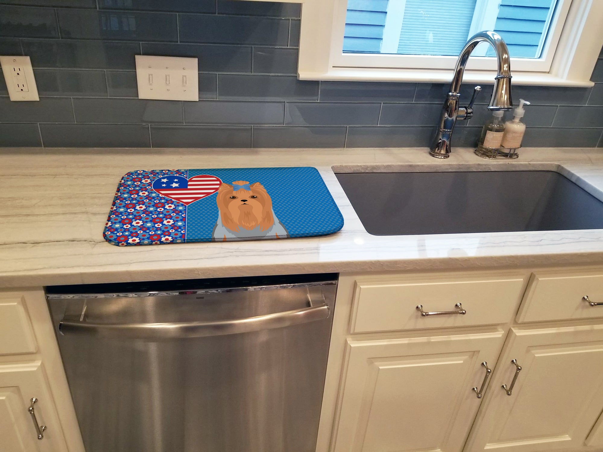Blue and Tan Full Coat Yorkshire Terrier USA American Dish Drying Mat  the-store.com.