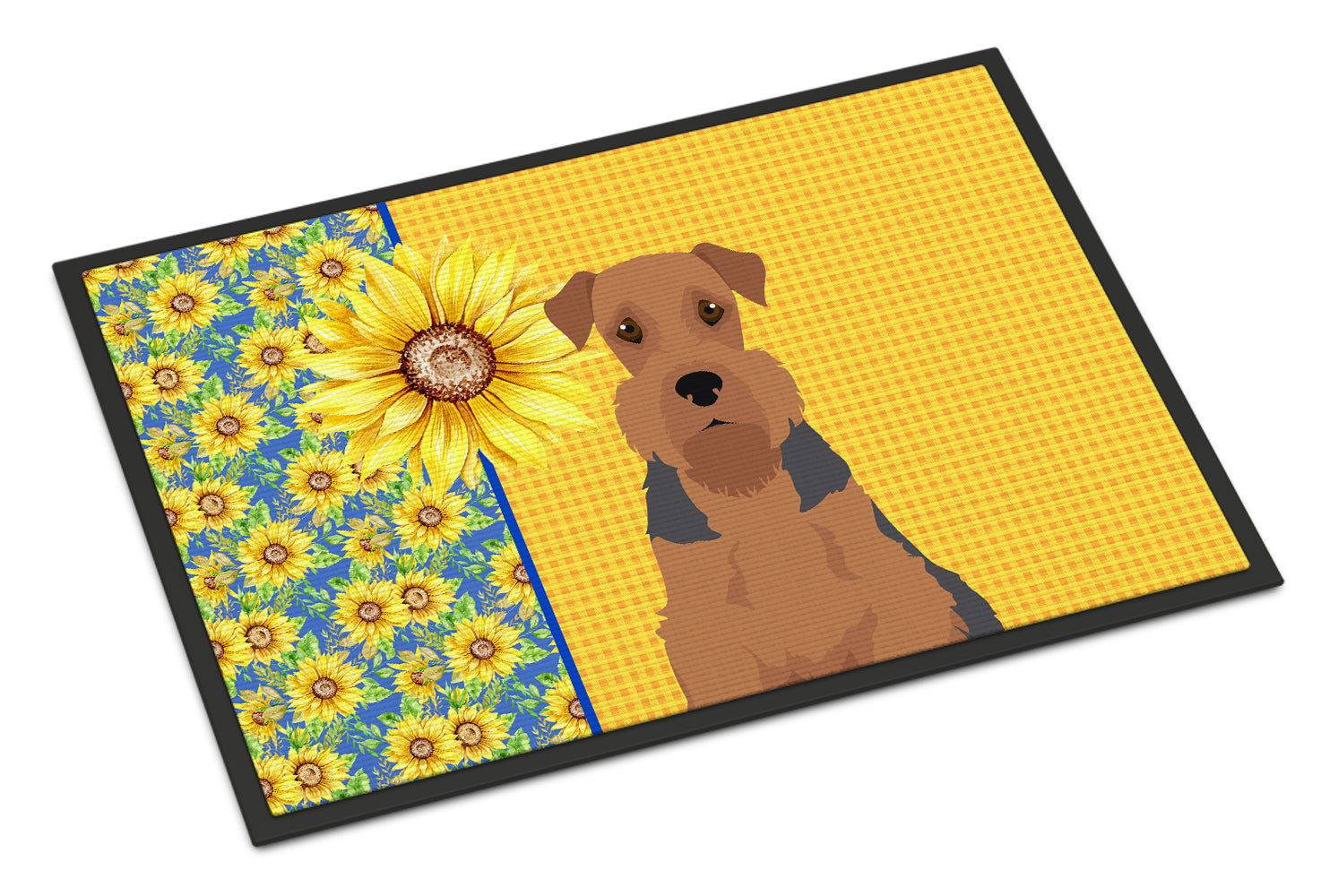 Buy this Summer Sunflowers Grizzle and Tan Airedale Terrier Indoor or Outdoor Mat 18x27