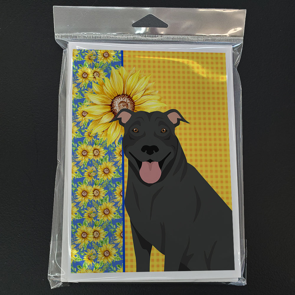 Summer Sunflowers Black Pit Bull Terrier Greeting Cards and Envelopes Pack of 8 - the-store.com