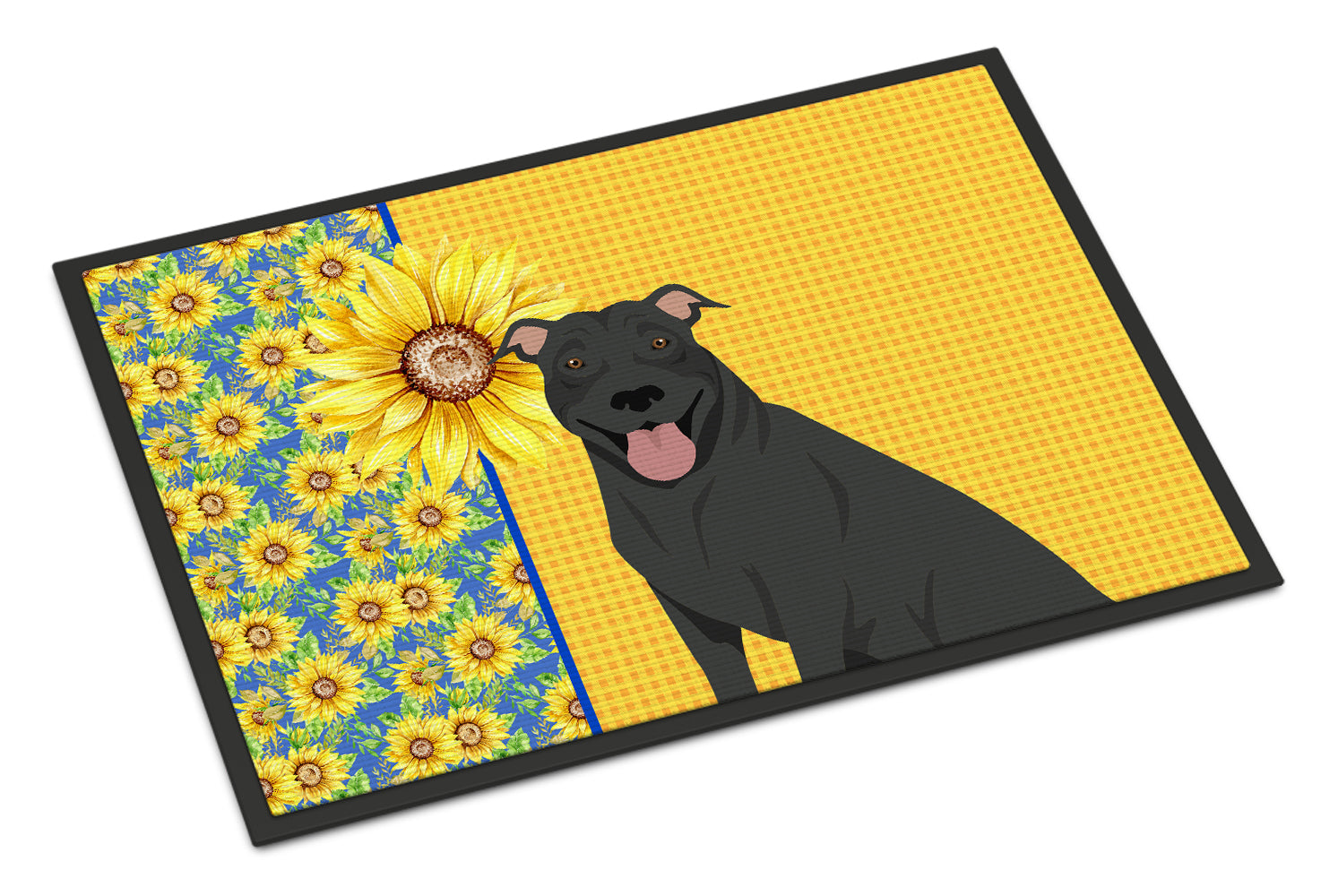 Buy this Summer Sunflowers Black Pit Bull Terrier Indoor or Outdoor Mat 24x36