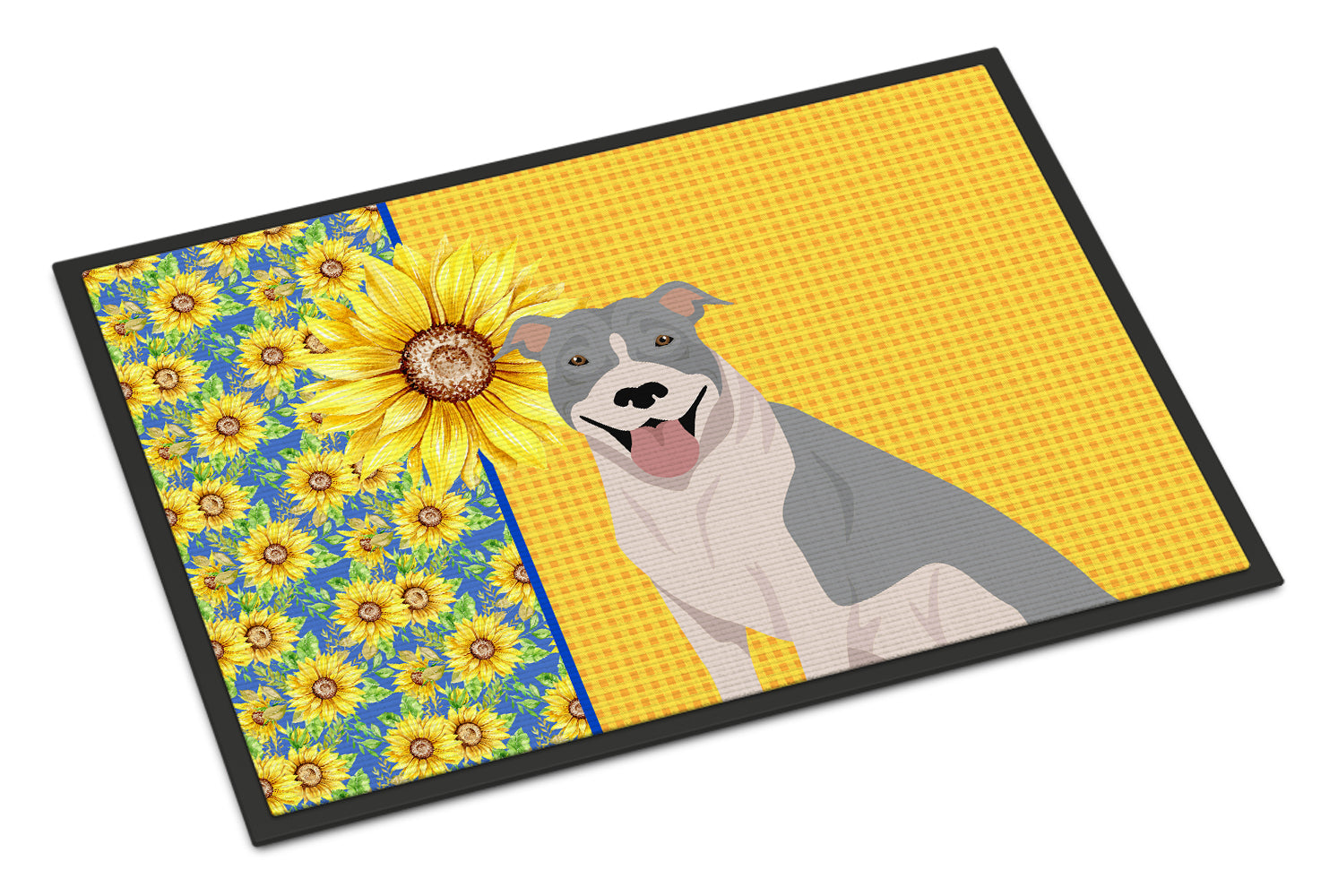 Buy this Summer Sunflowers Blue and White Pit Bull Terrier Indoor or Outdoor Mat 24x36