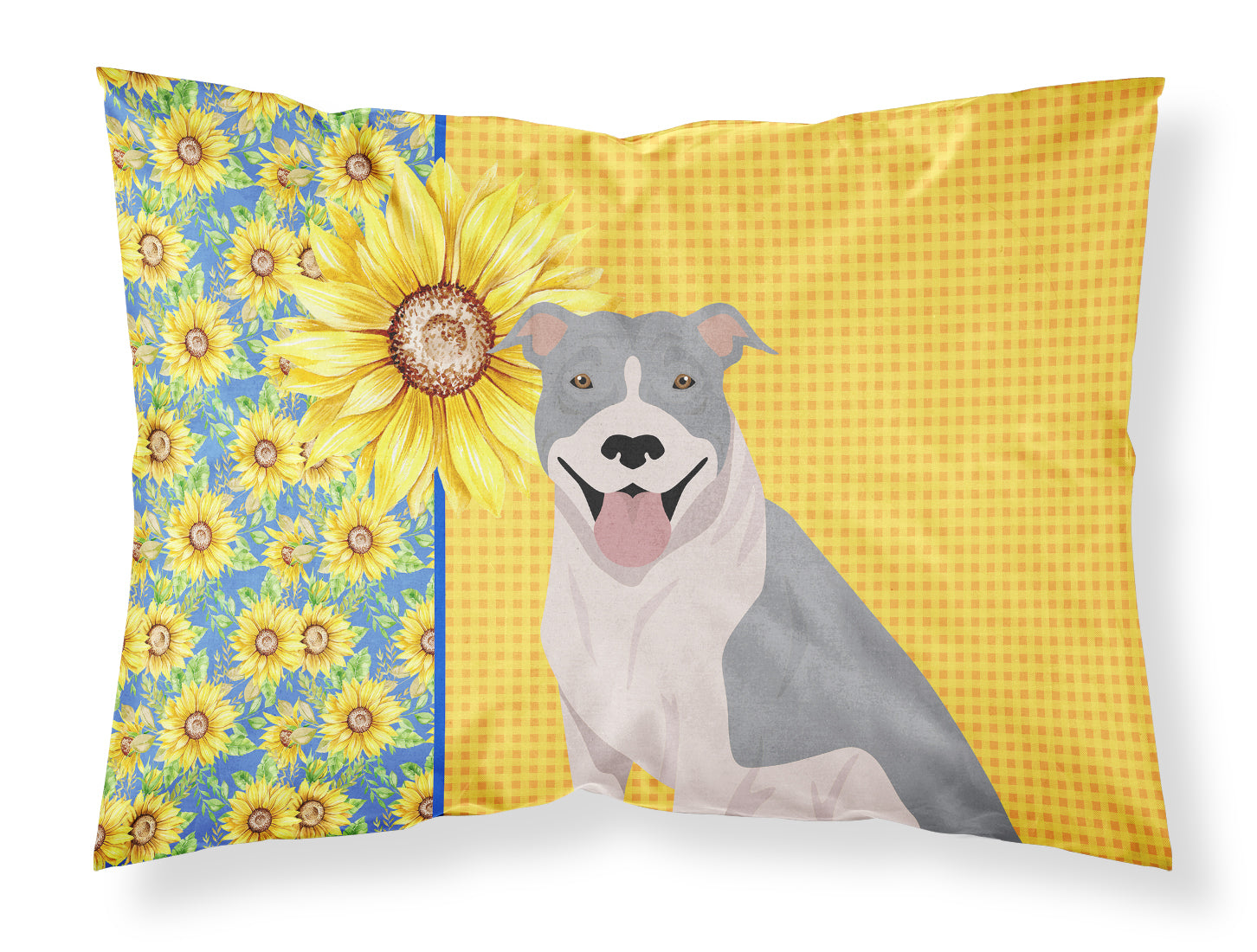 Buy this Summer Sunflowers Blue and White Pit Bull Terrier Fabric Standard Pillowcase