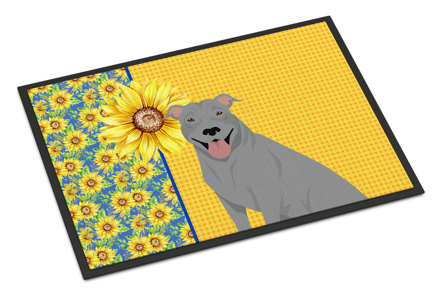 Buy this Summer Sunflowers Blue Pit Bull Terrier Indoor or Outdoor Mat 24x36