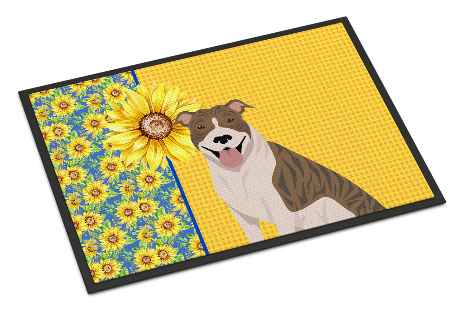 Buy this Summer Sunflowers Fawn Brindle Pit Bull Terrier Indoor or Outdoor Mat 24x36