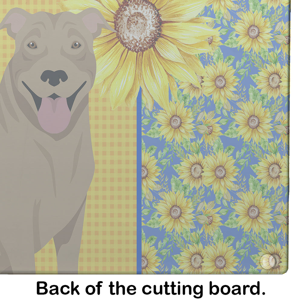 Summer Sunflowers Fawn Pit Bull Terrier Glass Cutting Board Large - the-store.com