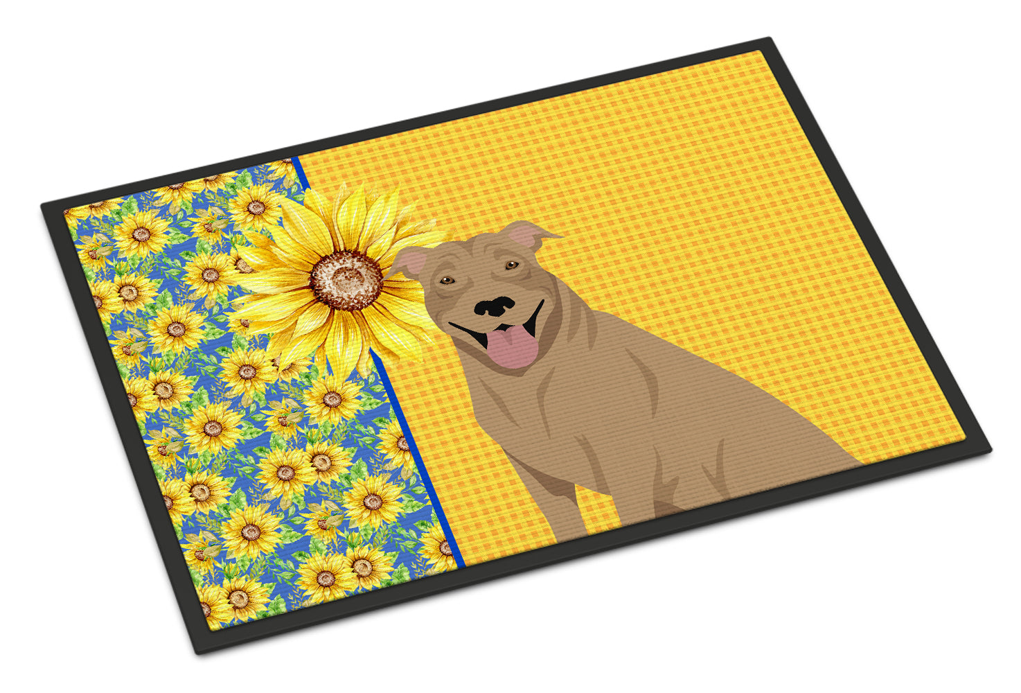 Buy this Summer Sunflowers Fawn Pit Bull Terrier Indoor or Outdoor Mat 18x27