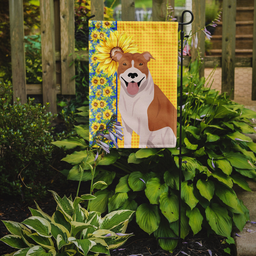 Summer Sunflowers Red and White Pit Bull Terrier Flag Garden Size  the-store.com.