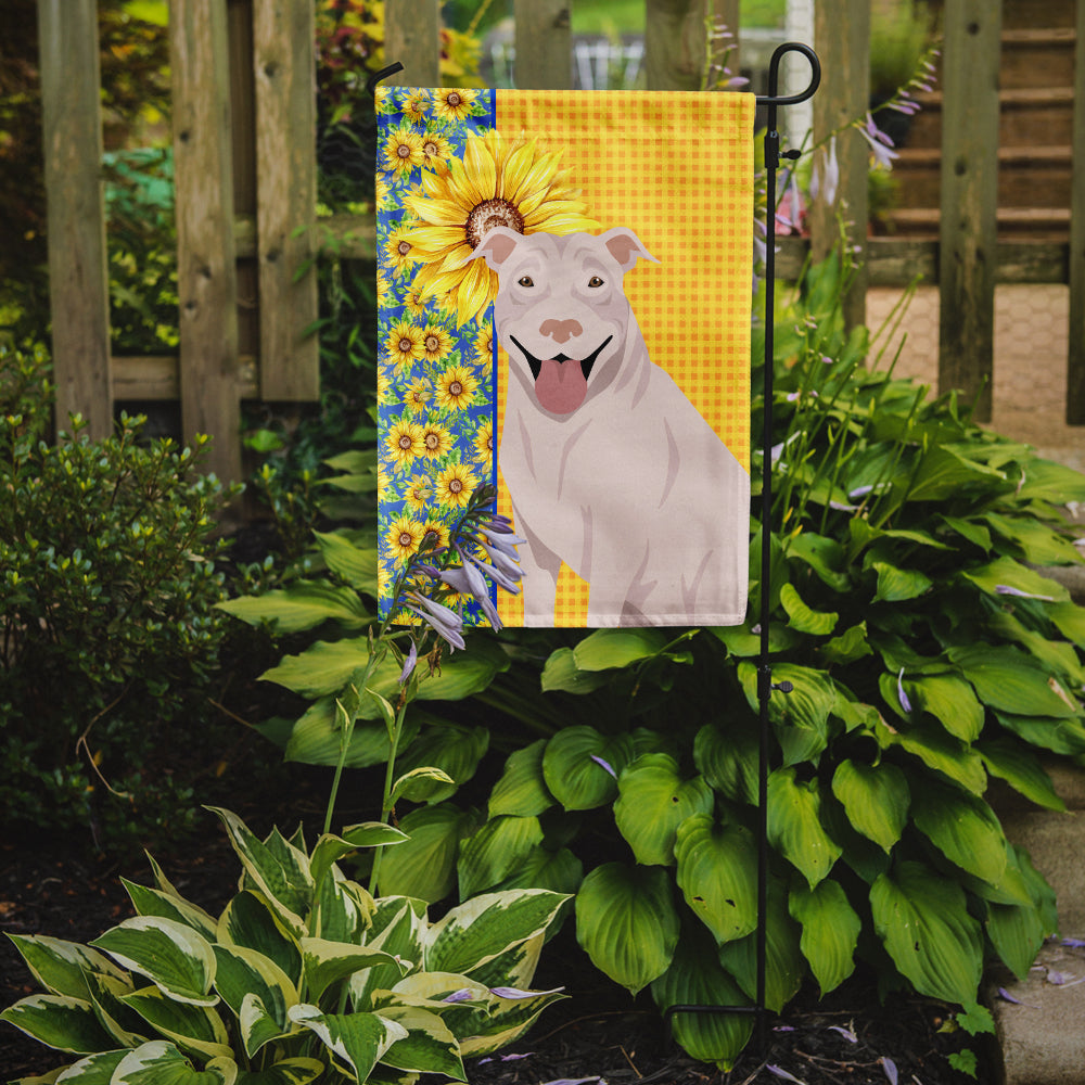 Summer Sunflowers White Pit Bull Terrier Flag Garden Size  the-store.com.