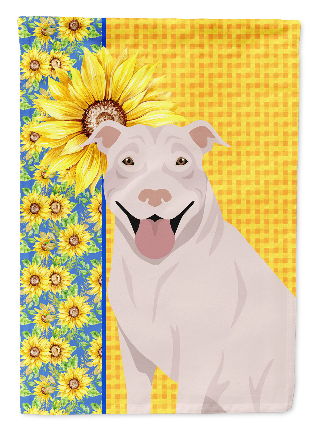 Summer Sunflowers White Pit Bull Terrier Flag Garden Size  the-store.com.