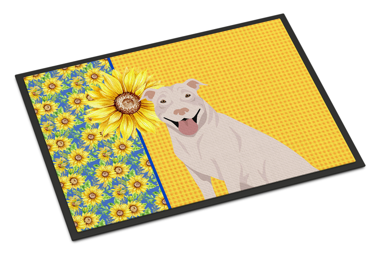 Buy this Summer Sunflowers White Pit Bull Terrier Indoor or Outdoor Mat 24x36