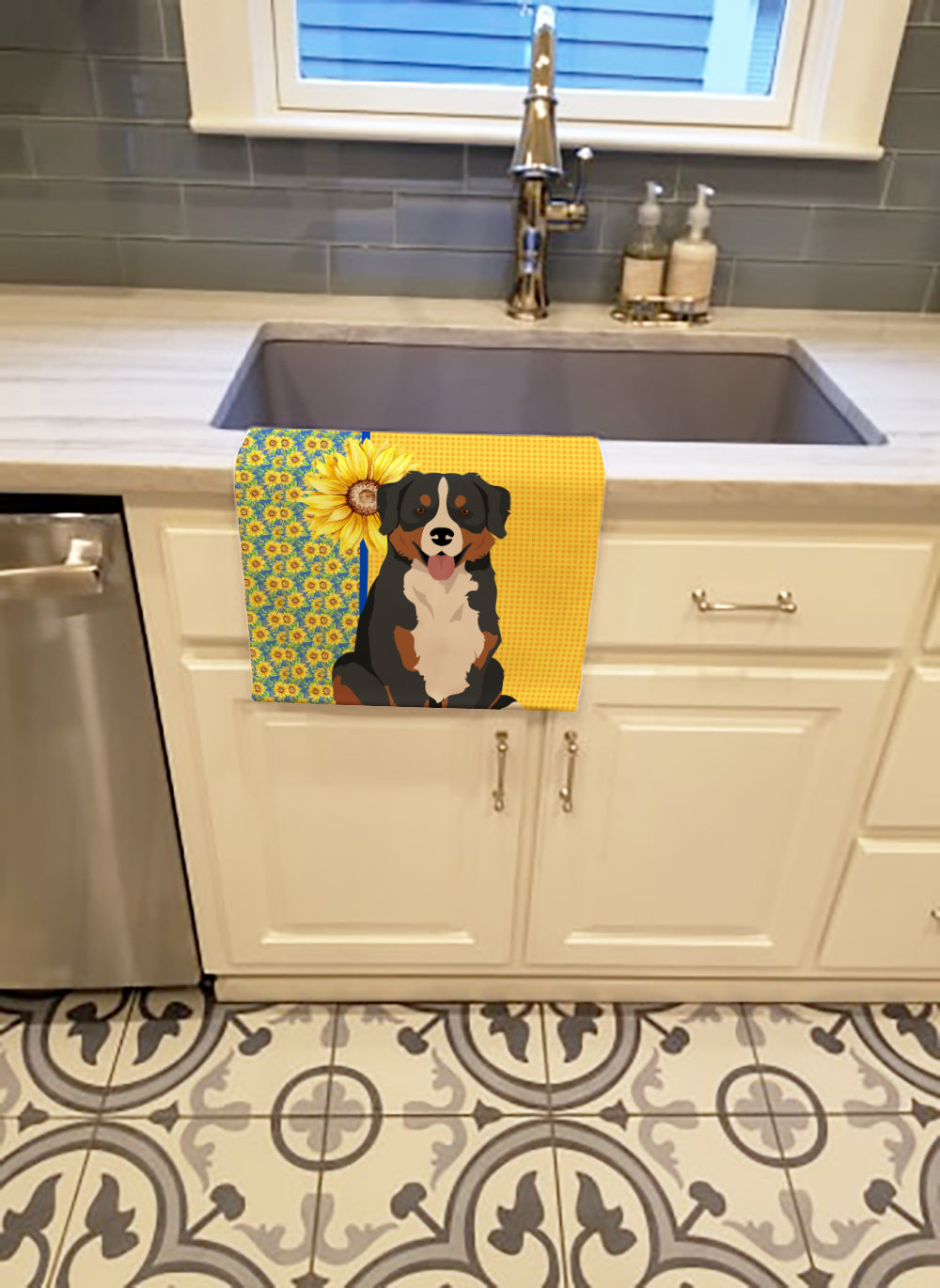 Summer Sunflowers Bernese Mountain Dog Kitchen Towel - the-store.com