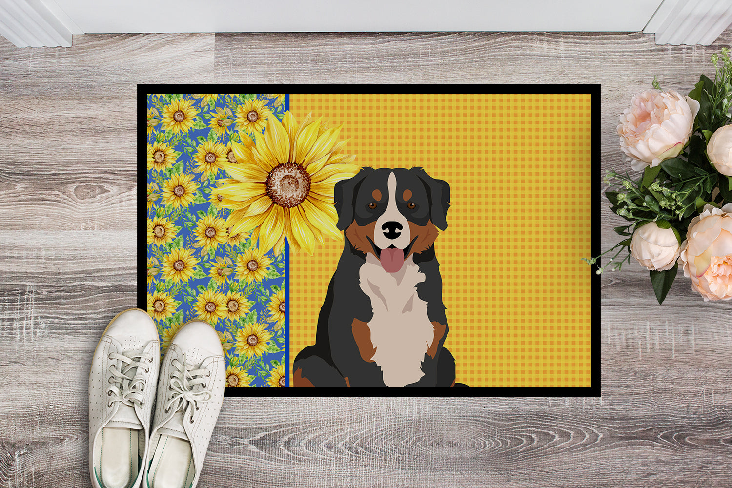 Summer Sunflowers Bernese Mountain Dog Indoor or Outdoor Mat 18x27 - the-store.com