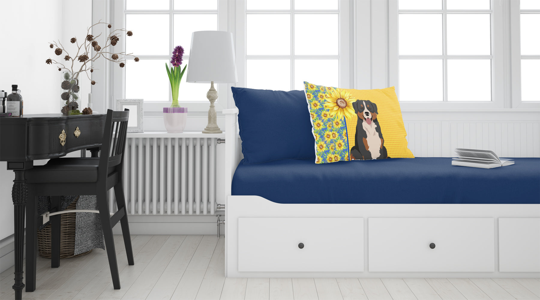 Buy this Summer Sunflowers Bernese Mountain Dog Fabric Standard Pillowcase