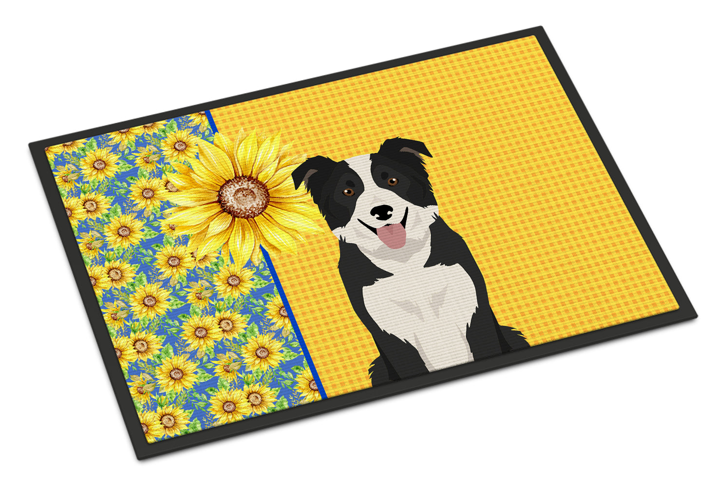 Buy this Summer Sunflowers Black and White Border Collie Indoor or Outdoor Mat 18x27