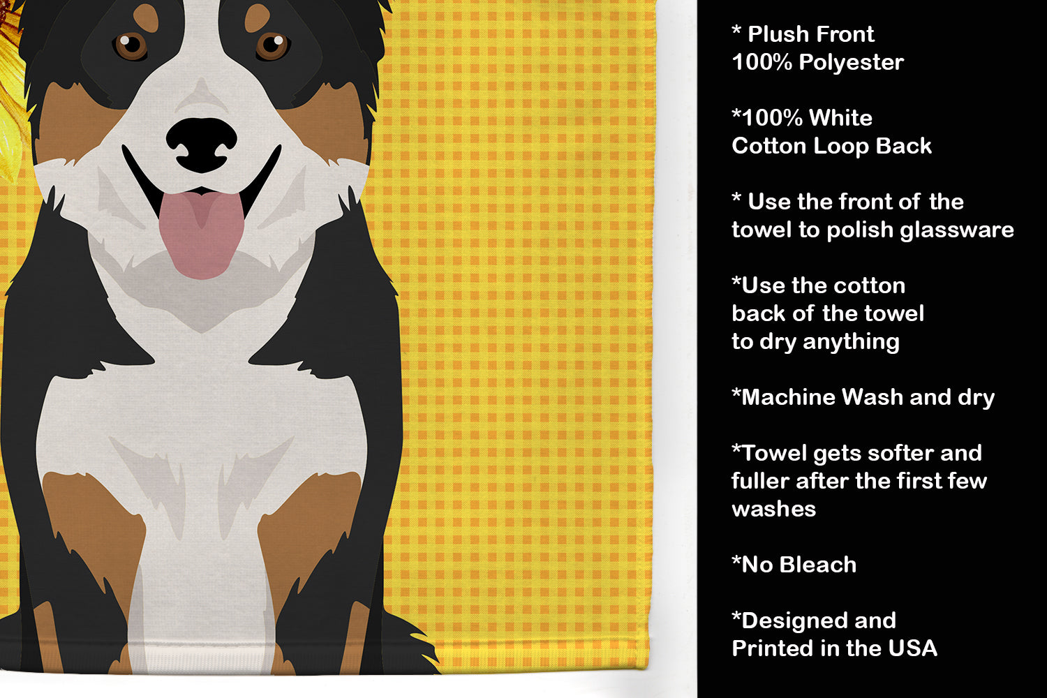 Summer Sunflowers Tricolor Border Collie Kitchen Towel - the-store.com