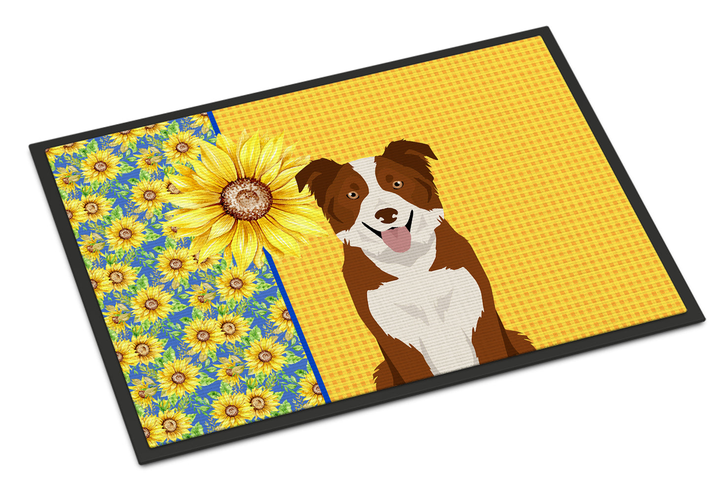 Buy this Summer Sunflowers Red and White Border Collie Indoor or Outdoor Mat 24x36