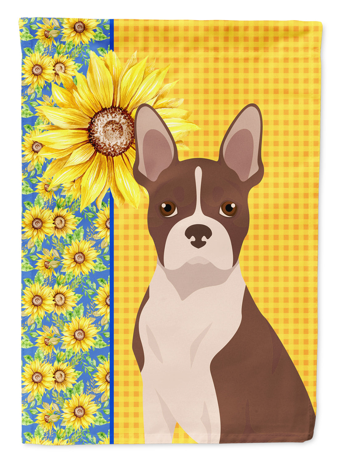 Summer Sunflowers Red Boston Terrier Flag Garden Size  the-store.com.