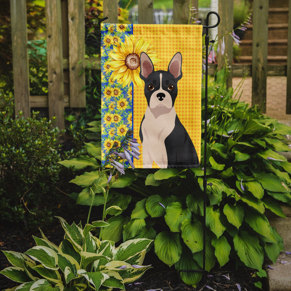 Summer Sunflowers Black Boston Terrier Flag Garden Size  the-store.com.