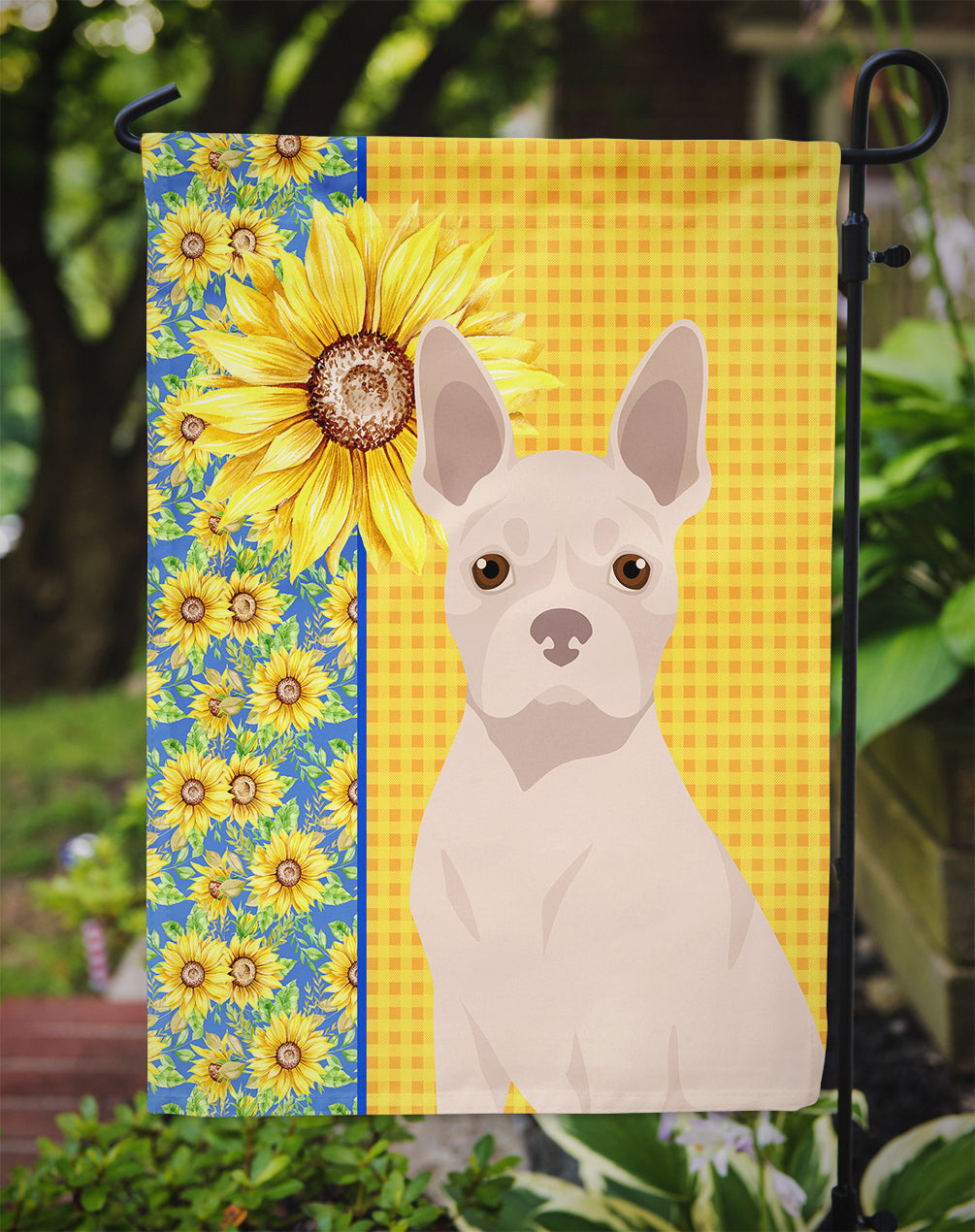 Summer Sunflowers White Boston Terrier Flag Garden Size  the-store.com.