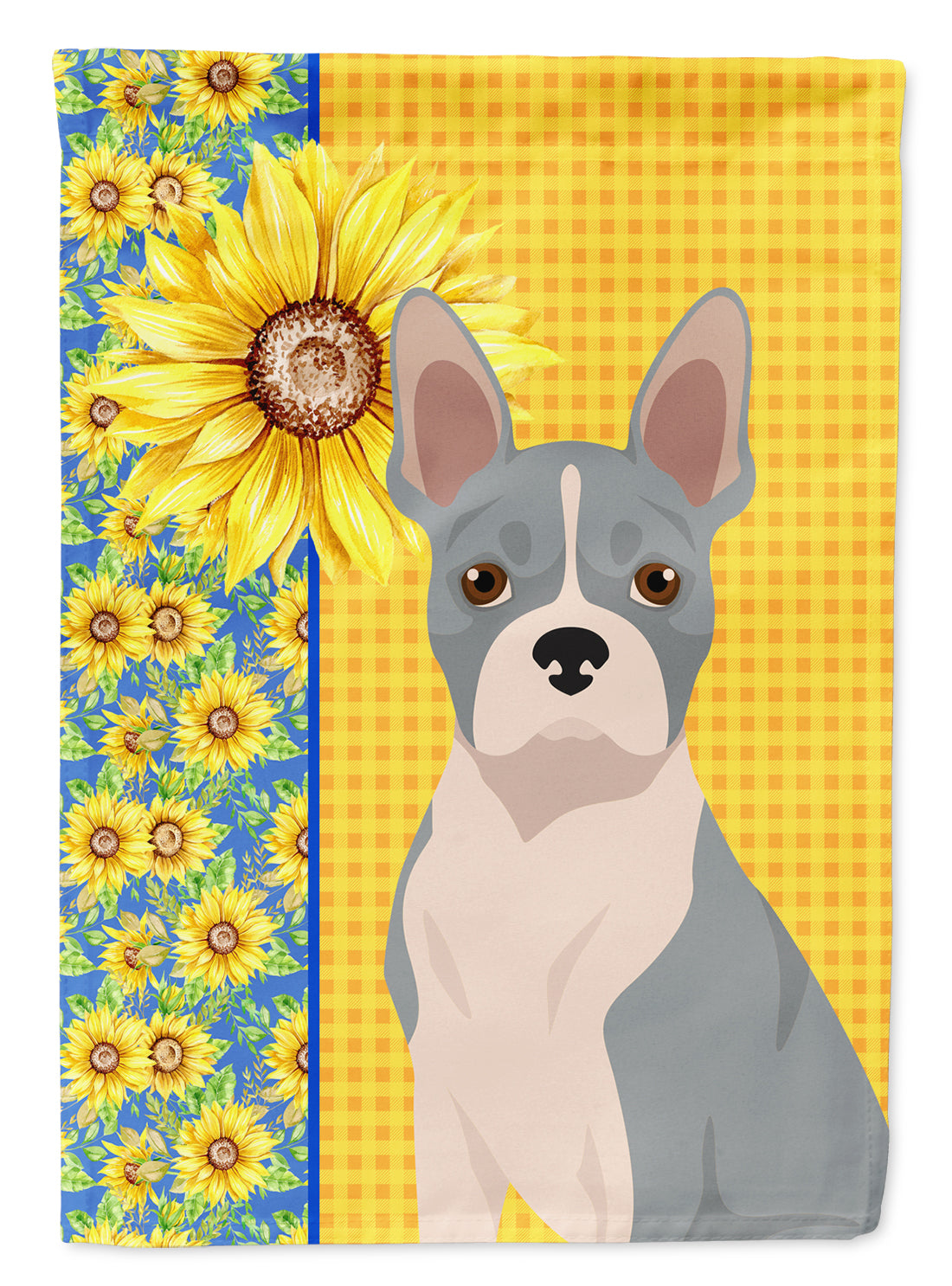 Summer Sunflowers Blue Boston Terrier Flag Garden Size  the-store.com.