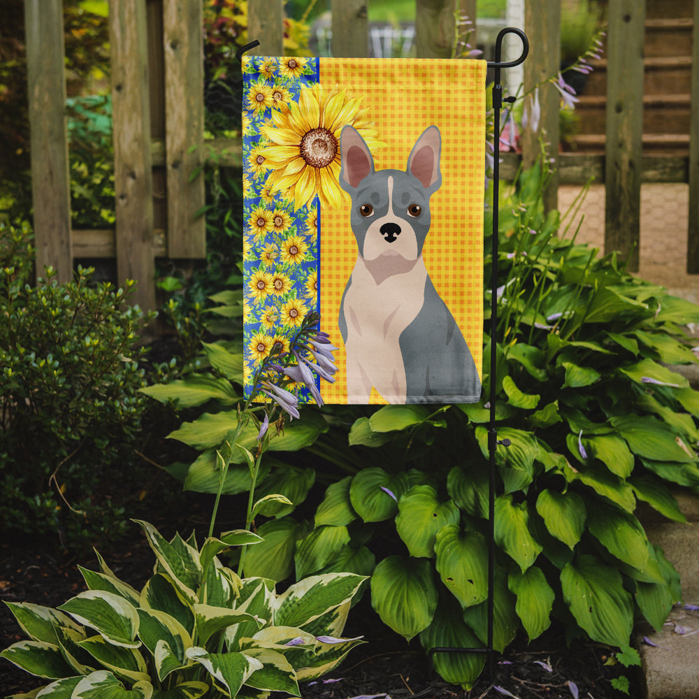 Summer Sunflowers Blue Boston Terrier Flag Garden Size  the-store.com.