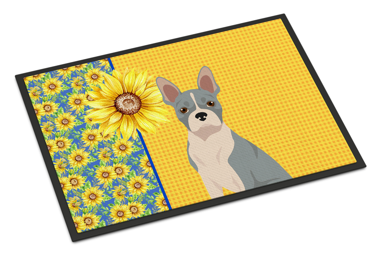 Buy this Summer Sunflowers Blue Boston Terrier Indoor or Outdoor Mat 24x36