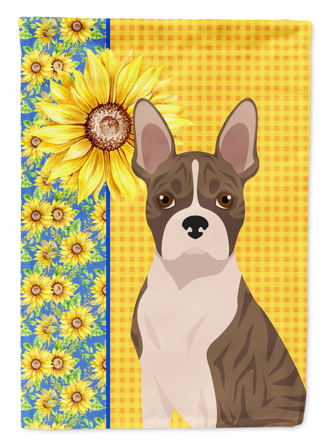 Summer Sunflowers Brindle Boston Terrier Flag Garden Size  the-store.com.