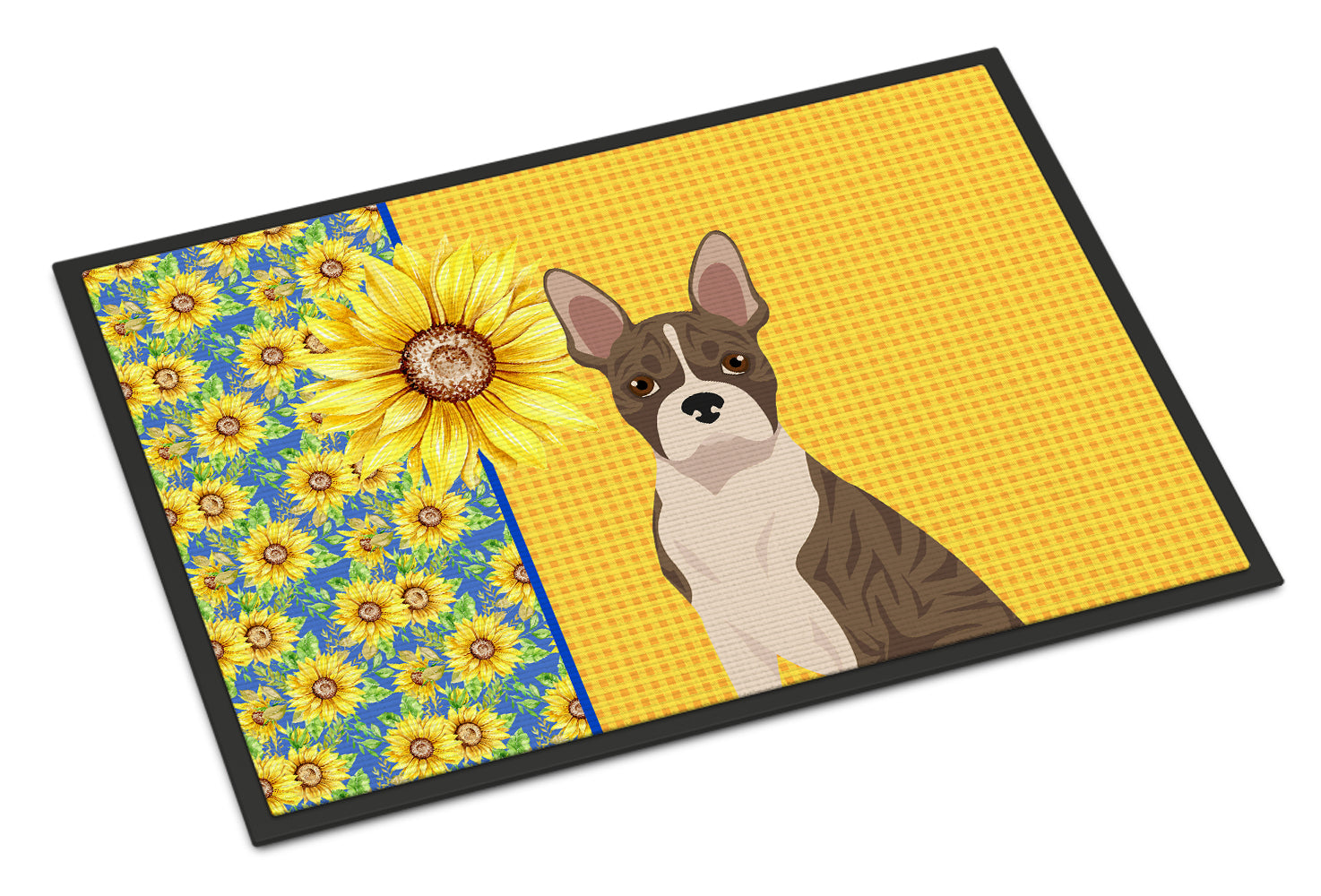 Buy this Summer Sunflowers Brindle Boston Terrier Indoor or Outdoor Mat 24x36