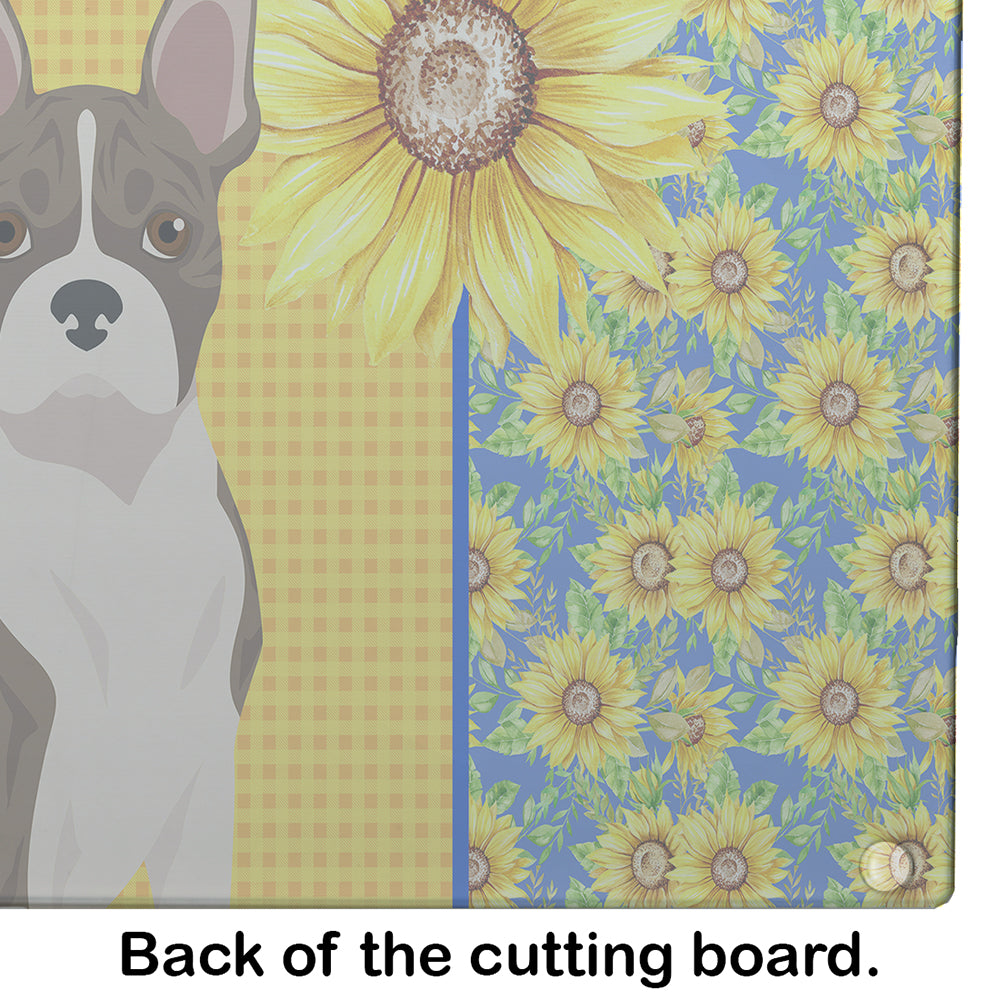 Summer Sunflowers Brindle Boston Terrier Glass Cutting Board Large - the-store.com