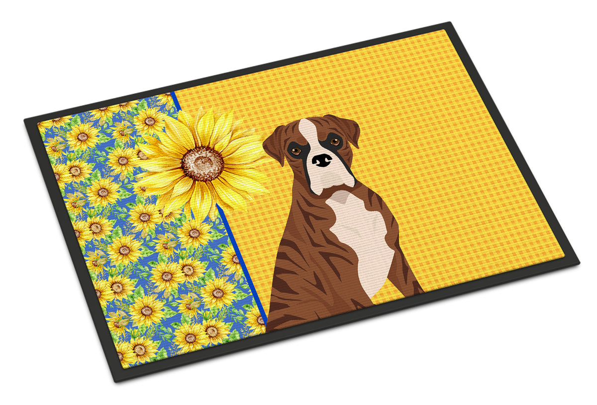 Buy this Summer Sunflowers Natural Eared Red Brindle Boxer Indoor or Outdoor Mat 18x27