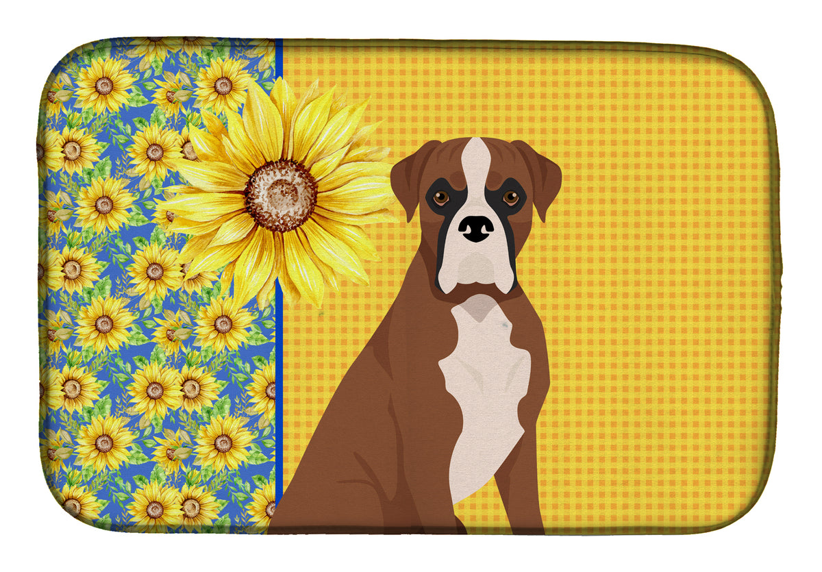 Summer Sunflowers Natural Eared Red Fawn Boxer Dish Drying Mat  the-store.com.