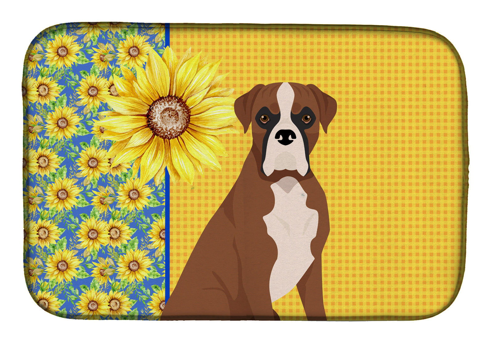 Summer Sunflowers Natural Eared Red Fawn Boxer Dish Drying Mat  the-store.com.