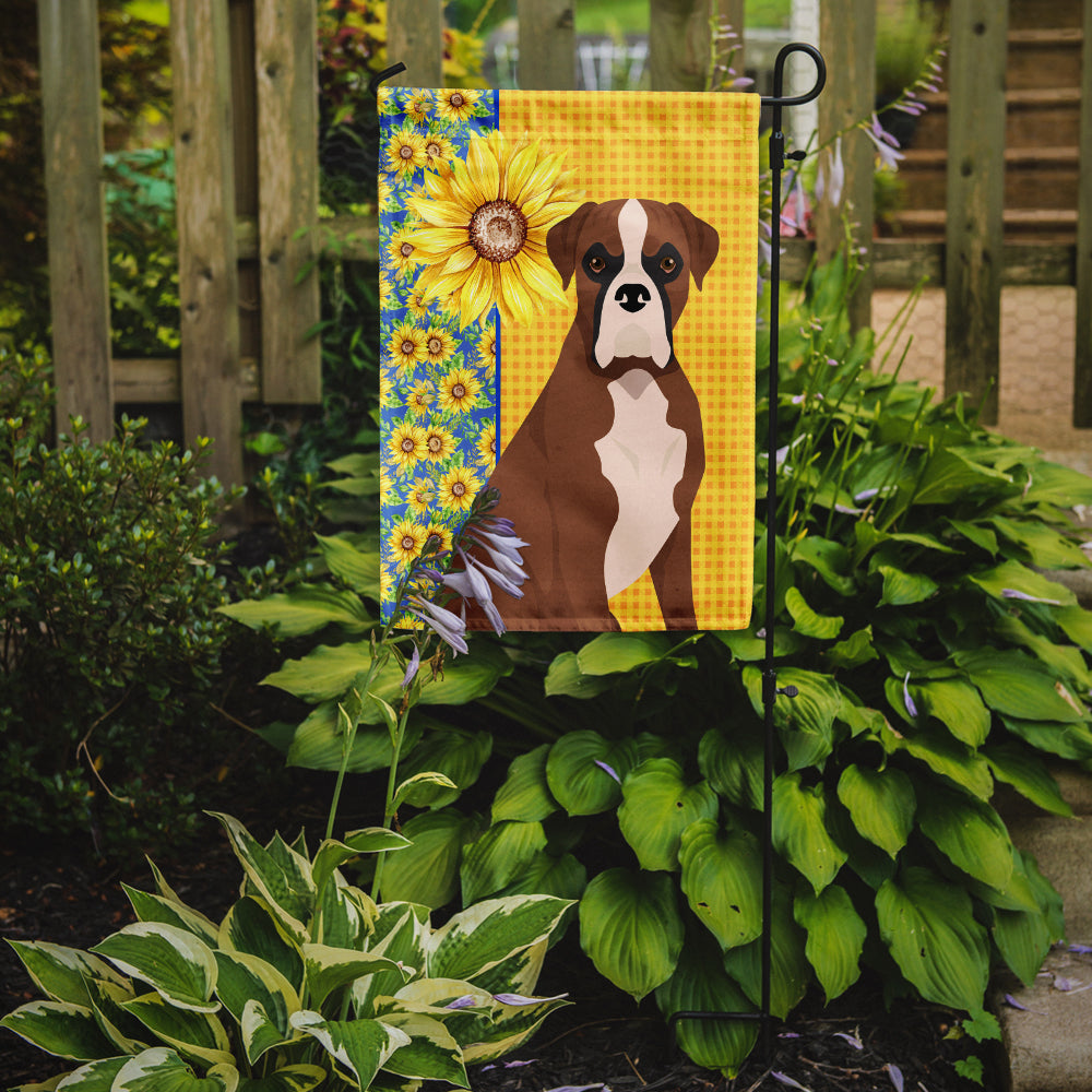 Summer Sunflowers Natural Eared Red Fawn Boxer Flag Garden Size  the-store.com.