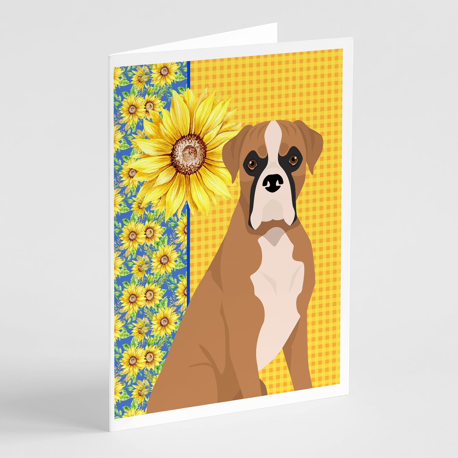 Buy this Summer Sunflowers Natural Eared Fawn Boxer Greeting Cards and Envelopes Pack of 8