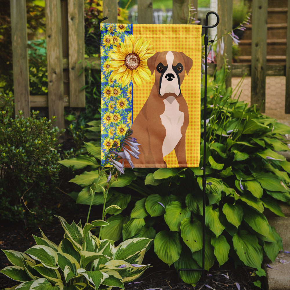 Summer Sunflowers Natural Eared Fawn Boxer Flag Garden Size  the-store.com.