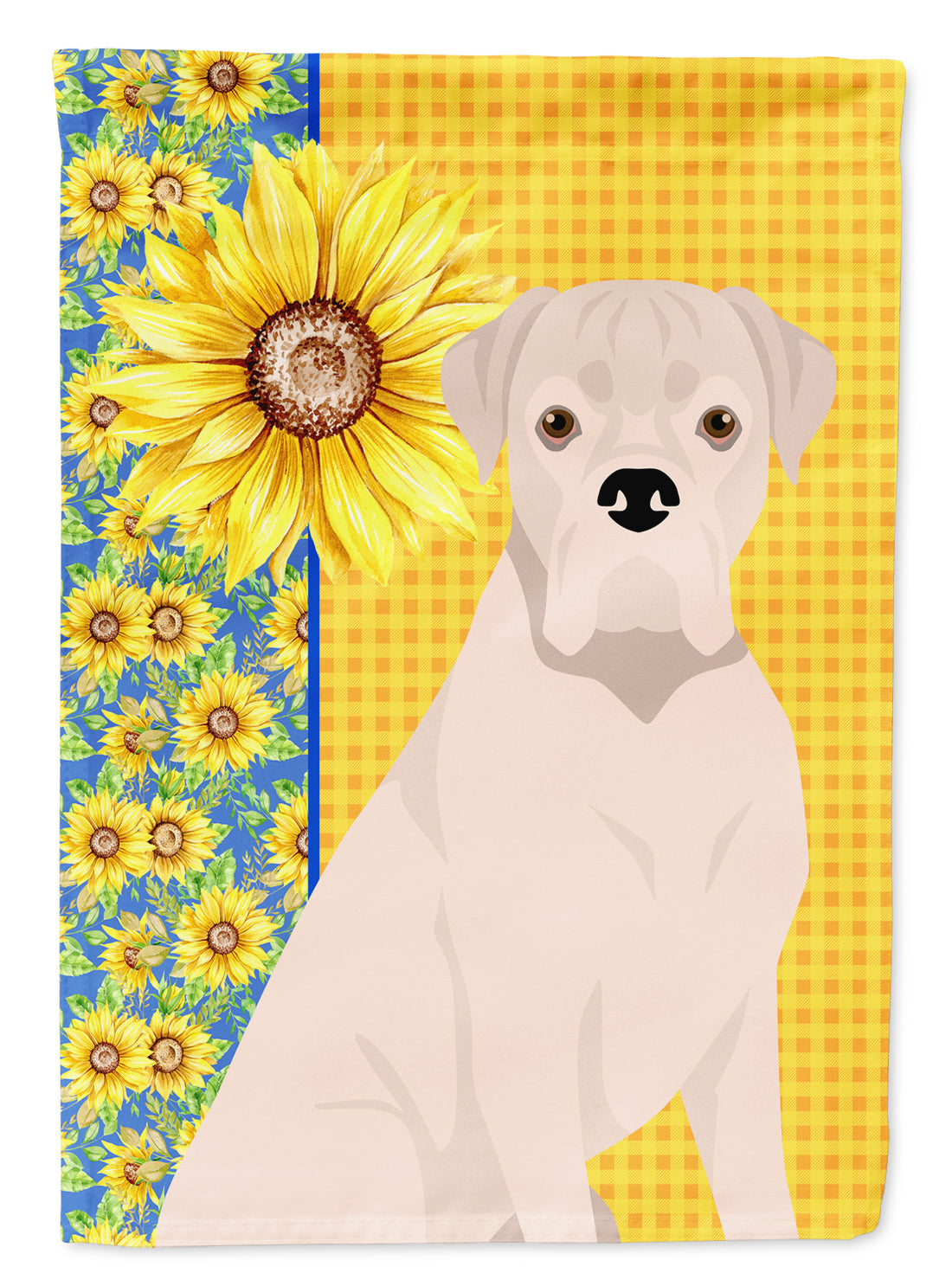 Summer Sunflowers Natural Eared White Boxer Flag Garden Size  the-store.com.