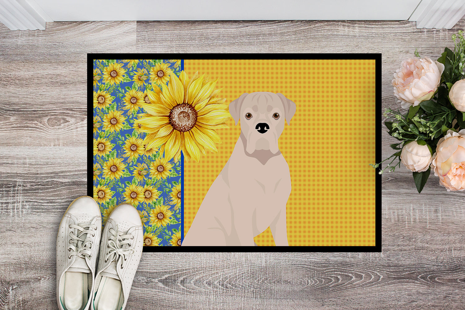 Buy this Summer Sunflowers Natural Eared White Boxer Indoor or Outdoor Mat 24x36