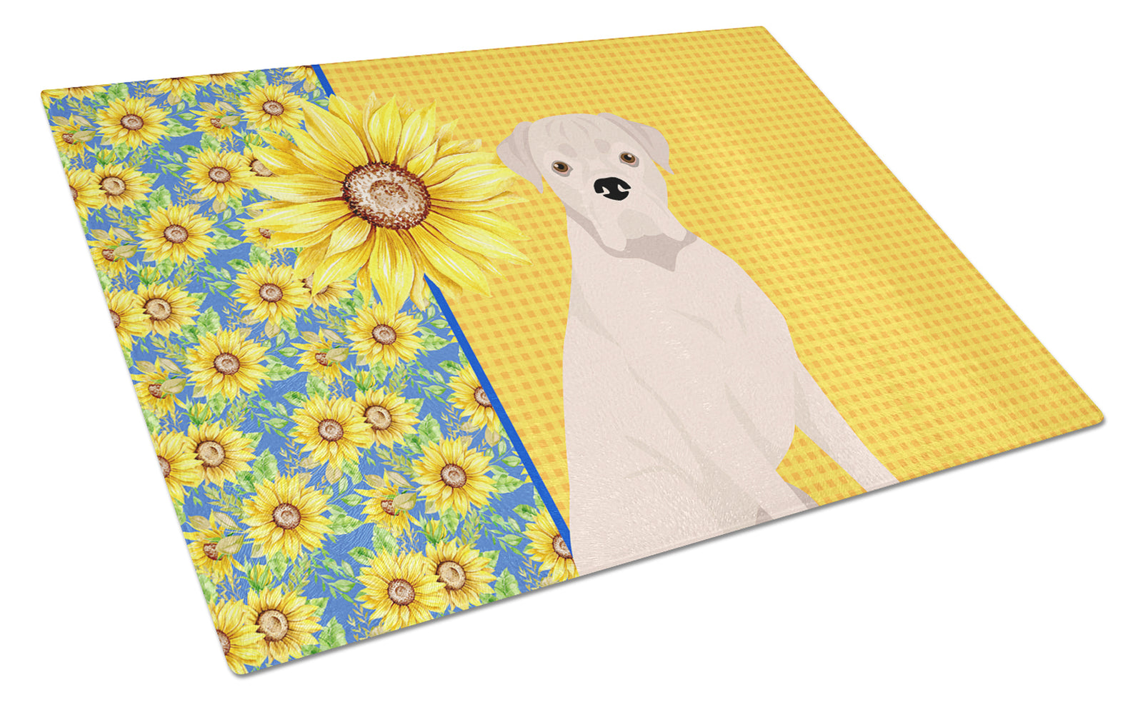 Buy this Summer Sunflowers Natural Eared White Boxer Glass Cutting Board Large