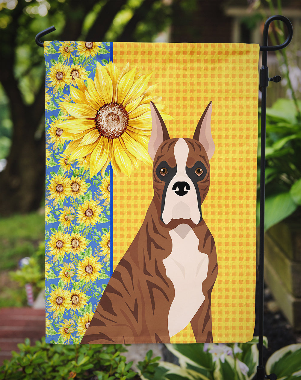 Summer Sunflowers Red Brindle Boxer Flag Garden Size  the-store.com.