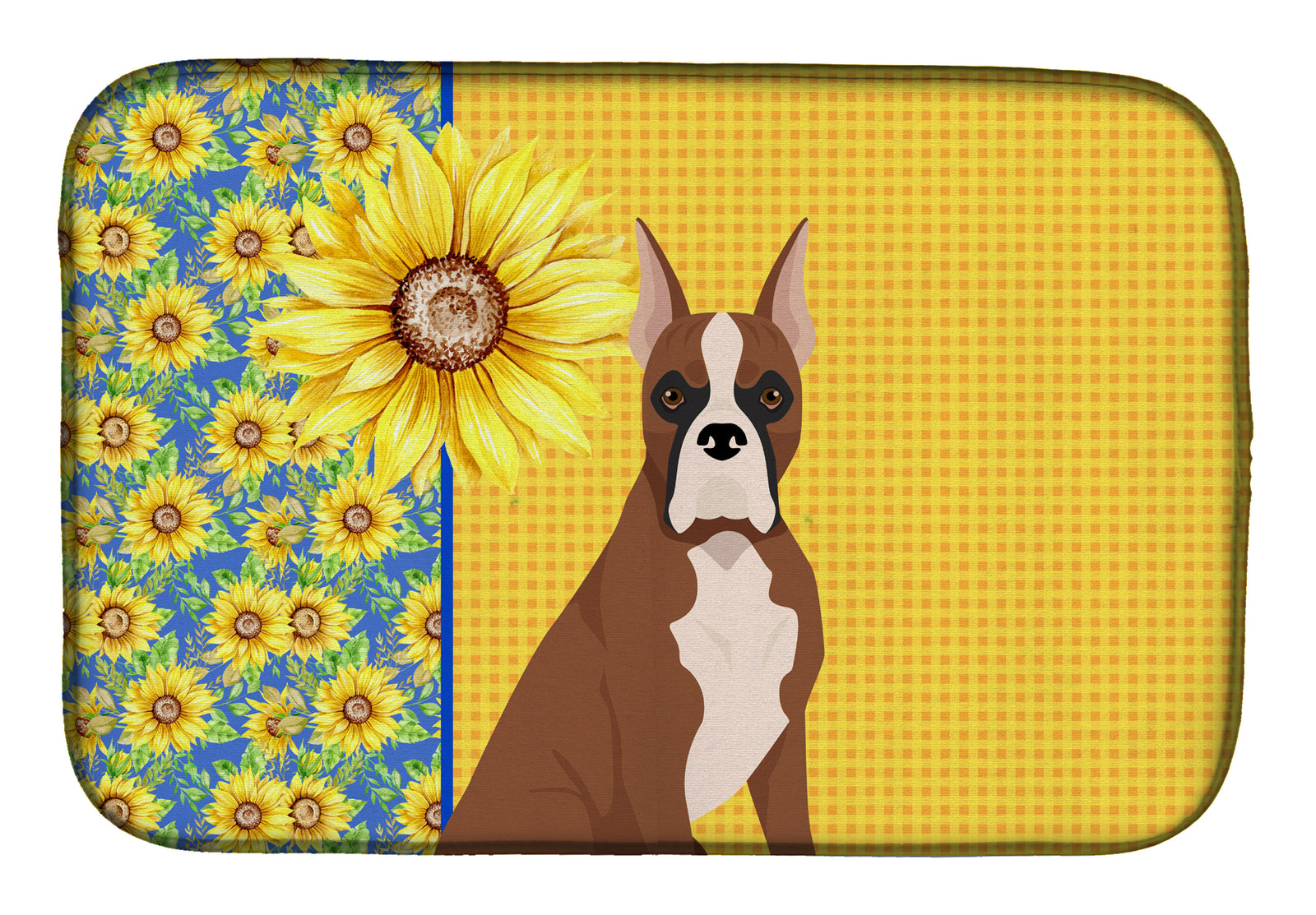 Summer Sunflowers Red Fawn Boxer Dish Drying Mat  the-store.com.